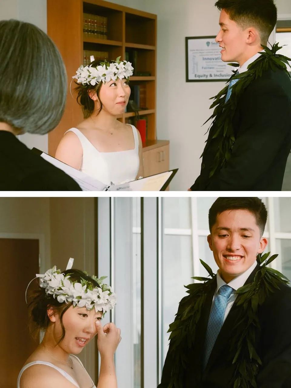 Emotional ceremony vows diptych during Seattle Municipal Court wedding