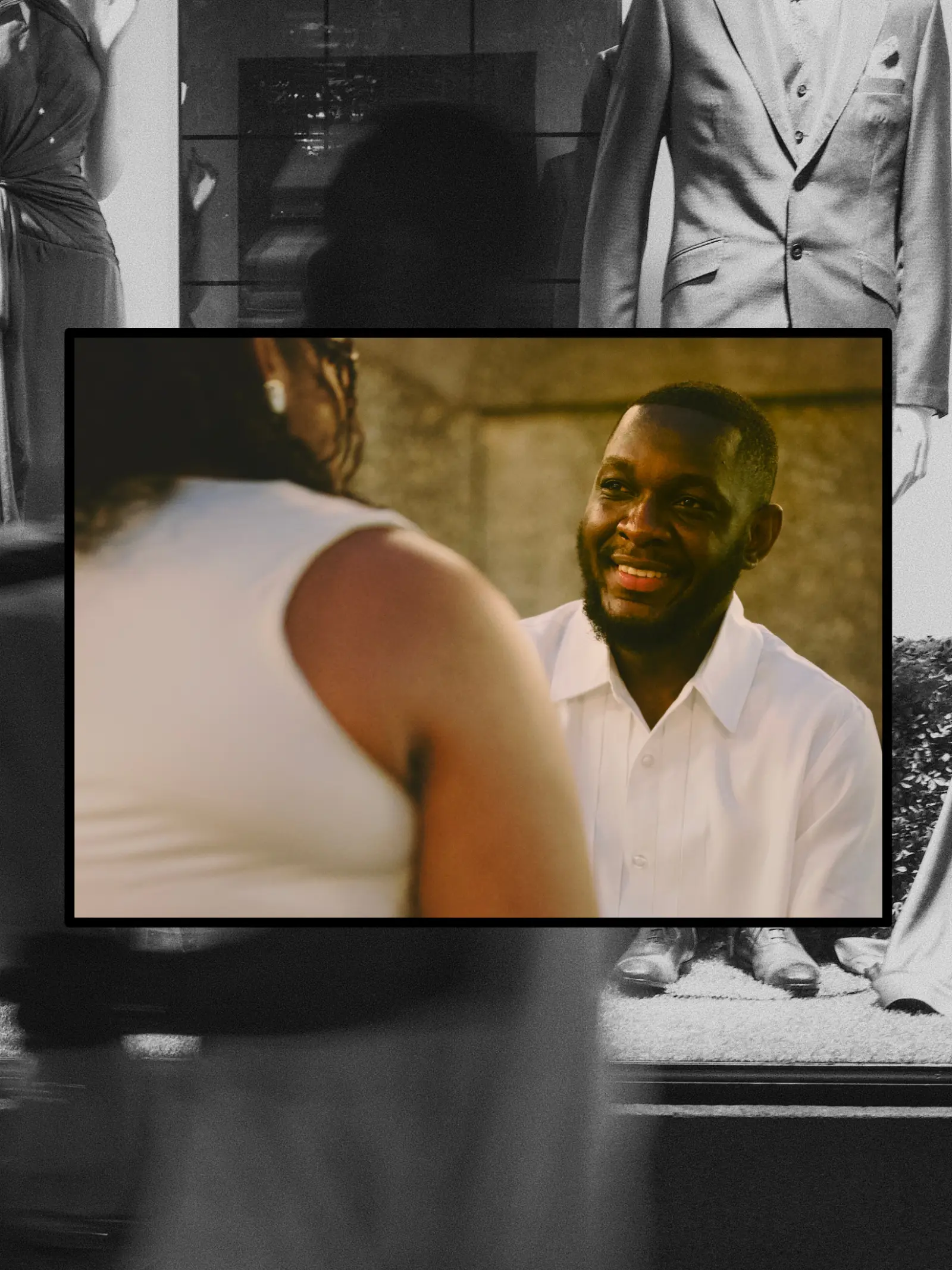 Framed portrait collage of an engaged couple together